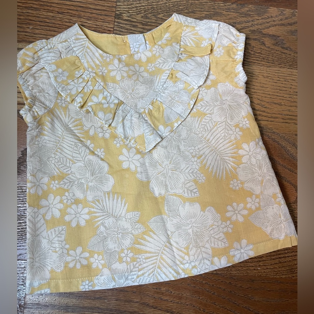 Janie and Jack Yellow and White Floral Blouse with Ruffled Collar